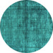 Round Oriental Turquoise Industrial Rug, urb1743turq