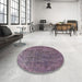 Round Mid-Century Modern Purple Oriental Rug in a Office, urb1744