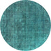 Round Machine Washable Oriental Turquoise Industrial Area Rugs, wshurb1744turq