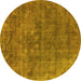 Round Machine Washable Oriental Yellow Industrial Rug, wshurb1744yw