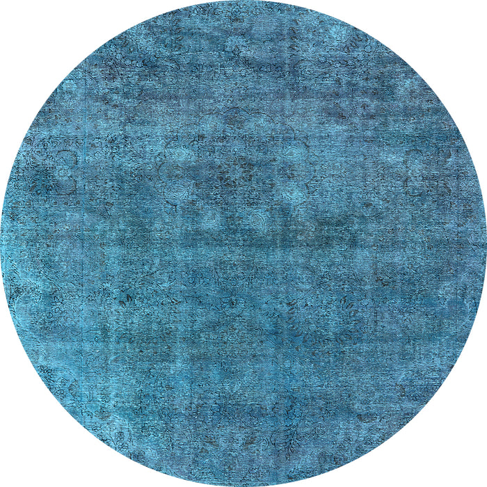 Round Machine Washable Oriental Light Blue Industrial Rug, wshurb1744lblu