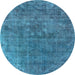 Round Machine Washable Oriental Light Blue Industrial Rug, wshurb1744lblu