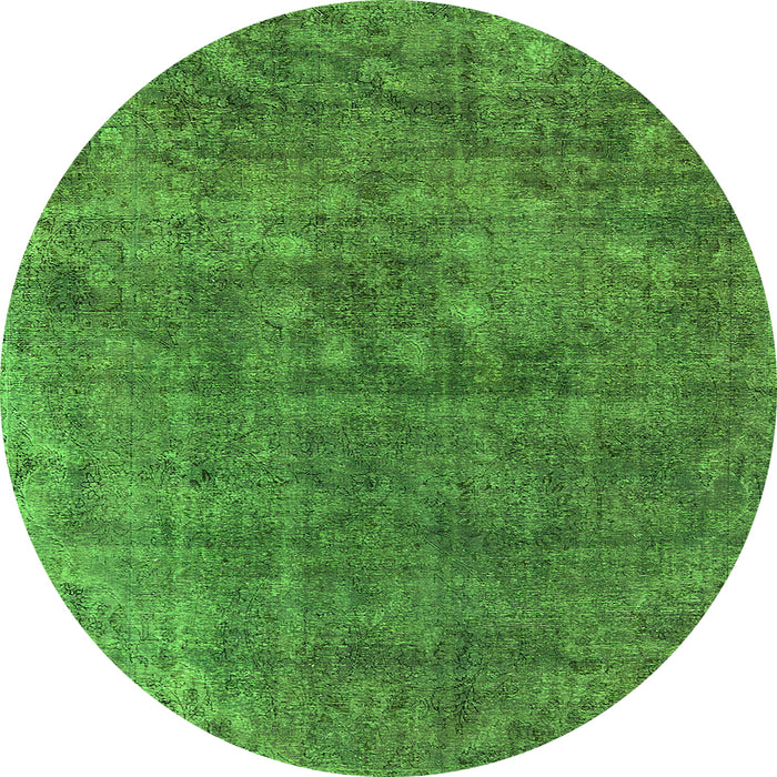 Round Machine Washable Oriental Green Industrial Area Rugs, wshurb1744grn