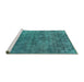 Sideview of Machine Washable Oriental Turquoise Industrial Area Rugs, wshurb1744turq