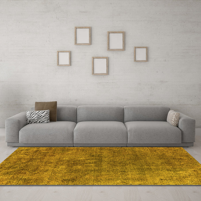 Machine Washable Oriental Yellow Industrial Rug in a Living Room, wshurb1744yw