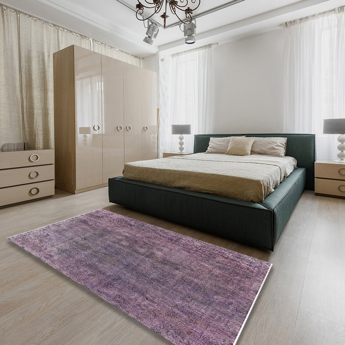 Mid-Century Modern Purple Oriental Rug in a Bedroom, urb1744