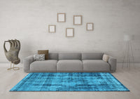 Machine Washable Oriental Light Blue Industrial Rug, wshurb1745lblu