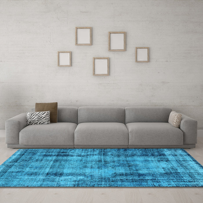 Machine Washable Oriental Light Blue Industrial Rug in a Living Room, wshurb1745lblu