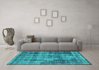 Machine Washable Oriental Turquoise Industrial Rug, wshurb1745turq