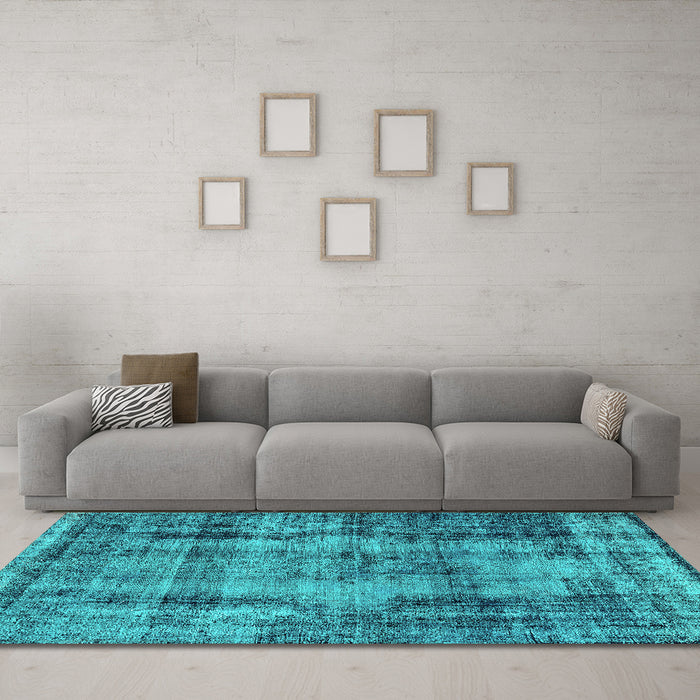 Machine Washable Oriental Turquoise Industrial Area Rugs in a Living Room,, wshurb1745turq