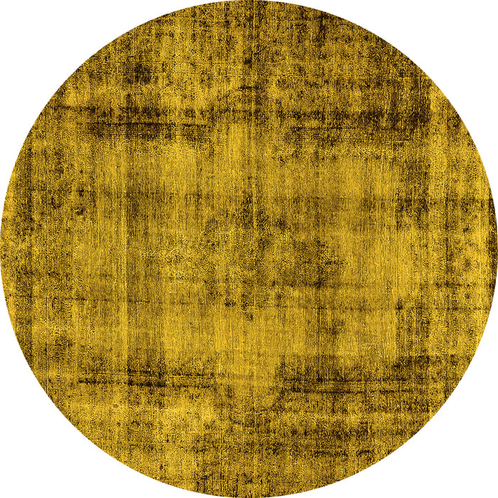 Round Machine Washable Oriental Yellow Industrial Rug, wshurb1745yw