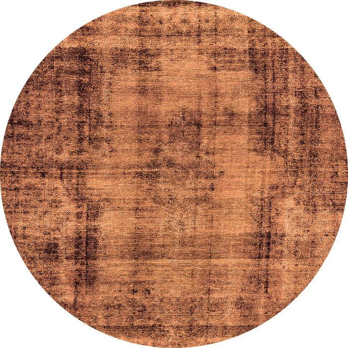 Round Machine Washable Oriental Orange Industrial Area Rugs, wshurb1745org