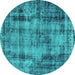 Round Oriental Turquoise Industrial Rug, urb1745turq