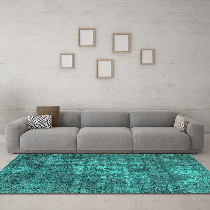 Machine Washable Oriental Turquoise Industrial Area Rugs in a Living Room,, wshurb1746turq