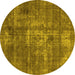 Round Machine Washable Oriental Yellow Industrial Rug, wshurb1746yw