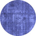 Round Machine Washable Oriental Blue Industrial Rug, wshurb1746blu