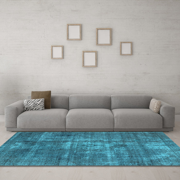 Machine Washable Oriental Light Blue Industrial Rug in a Living Room, wshurb1746lblu