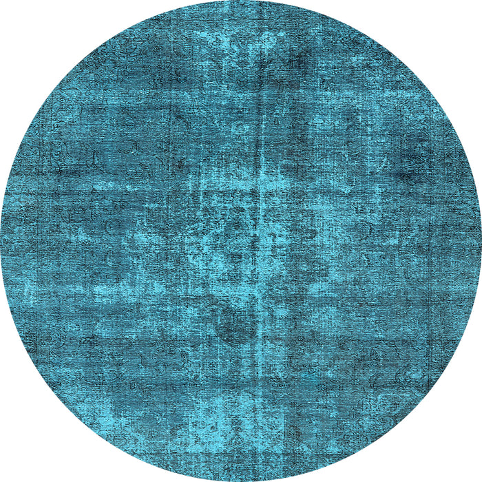 Round Machine Washable Oriental Light Blue Industrial Rug, wshurb1746lblu