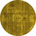 Round Oriental Yellow Industrial Rug, urb1746yw