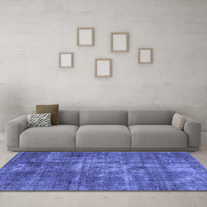 Machine Washable Oriental Blue Industrial Rug in a Living Room, wshurb1746blu
