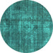 Round Oriental Turquoise Industrial Rug, urb1746turq