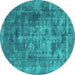 Round Machine Washable Oriental Turquoise Industrial Area Rugs, wshurb1747turq