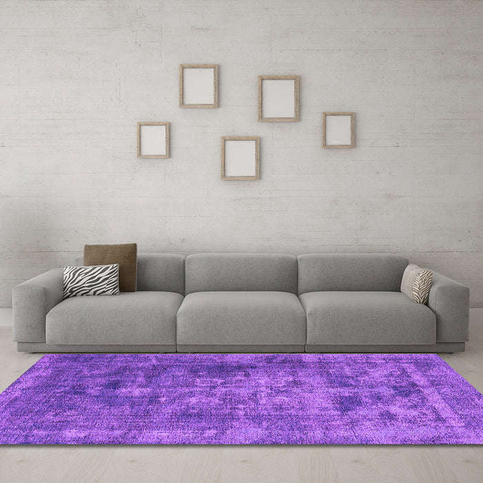 Machine Washable Oriental Purple Industrial Area Rugs in a Living Room, wshurb1747pur
