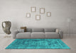Machine Washable Oriental Turquoise Industrial Area Rugs in a Living Room,, wshurb1747turq