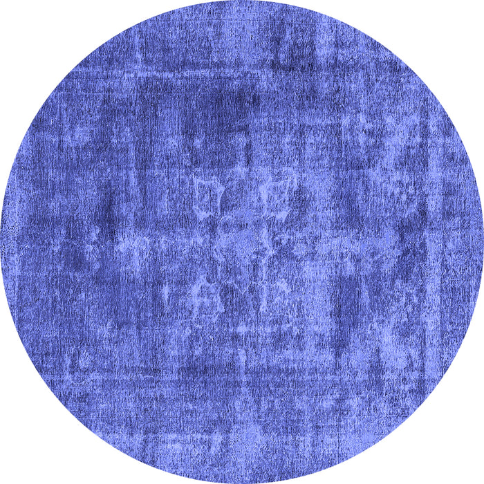 Round Machine Washable Oriental Blue Industrial Rug, wshurb1747blu
