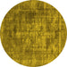 Round Machine Washable Oriental Yellow Industrial Rug, wshurb1747yw