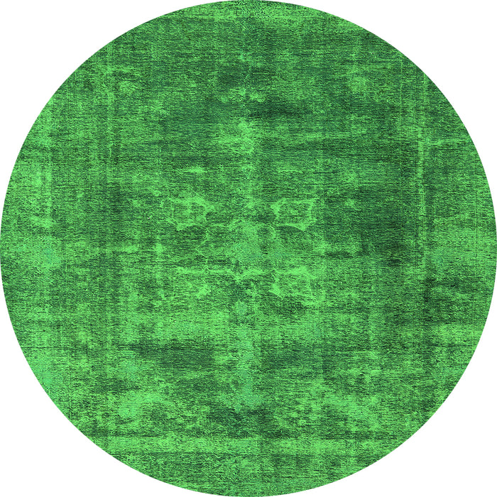 Round Machine Washable Oriental Green Industrial Area Rugs, wshurb1747grn