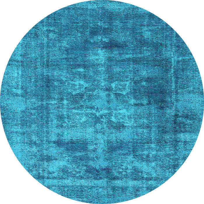 Round Machine Washable Oriental Light Blue Industrial Rug, wshurb1747lblu