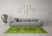 Machine Washable Oriental Green Industrial Area Rugs in a Living Room,, wshurb1748grn