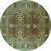 Round Oriental Turquoise Industrial Rug, urb1748turq