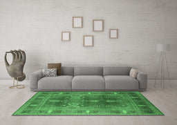 Machine Washable Oriental Emerald Green Industrial Area Rugs in a Living Room,, wshurb1748emgrn