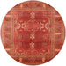 Round Mid-Century Modern Red Oriental Rug, urb1748