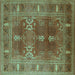 Square Machine Washable Oriental Turquoise Industrial Area Rugs, wshurb1748turq