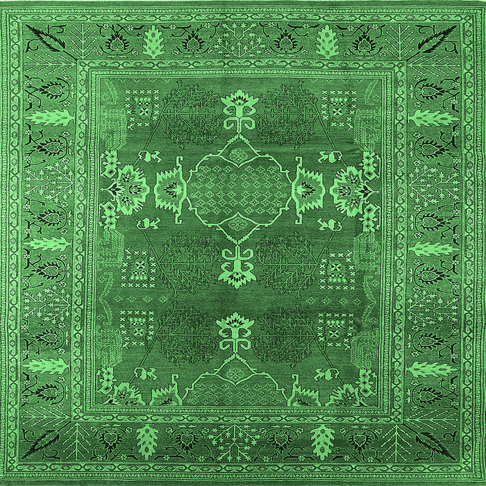 Square Oriental Emerald Green Industrial Rug, urb1748emgrn