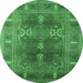 Round Machine Washable Oriental Emerald Green Industrial Area Rugs, wshurb1748emgrn