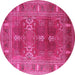 Round Machine Washable Oriental Pink Industrial Rug, wshurb1748pnk