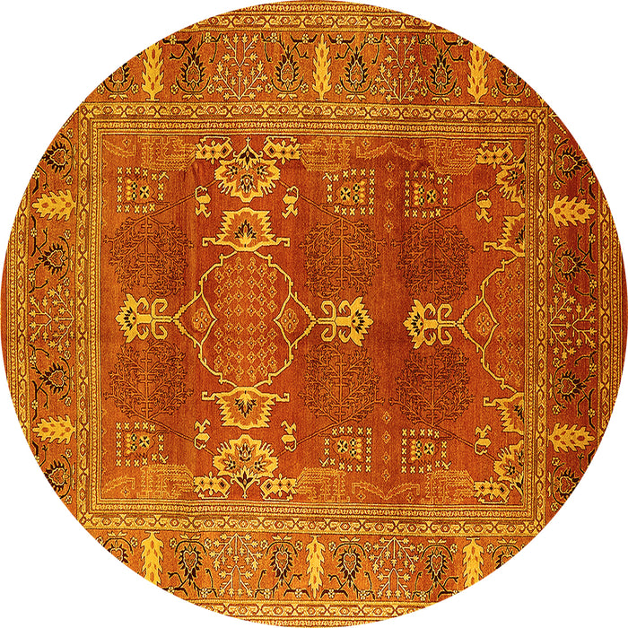 Round Oriental Yellow Industrial Rug, urb1748yw