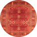 Round Machine Washable Oriental Orange Industrial Area Rugs, wshurb1748org