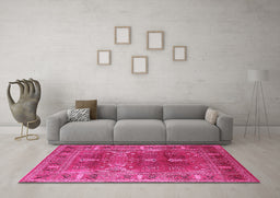 Machine Washable Oriental Pink Industrial Rug in a Living Room, wshurb1748pnk