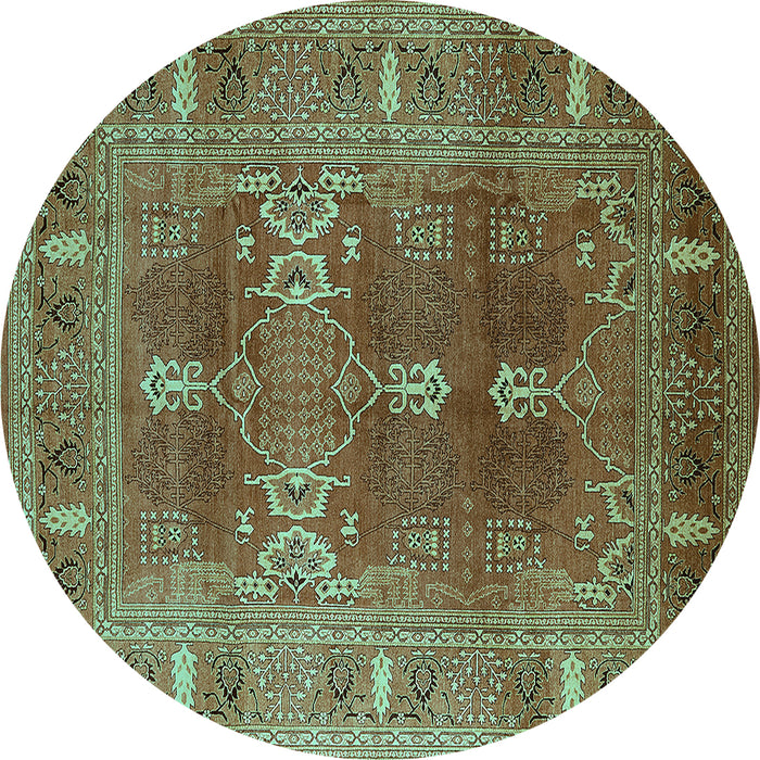 Round Machine Washable Oriental Turquoise Industrial Area Rugs, wshurb1748turq