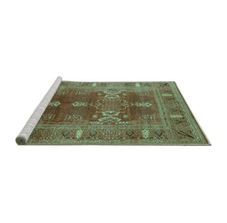 Sideview of Machine Washable Oriental Turquoise Industrial Area Rugs, wshurb1748turq