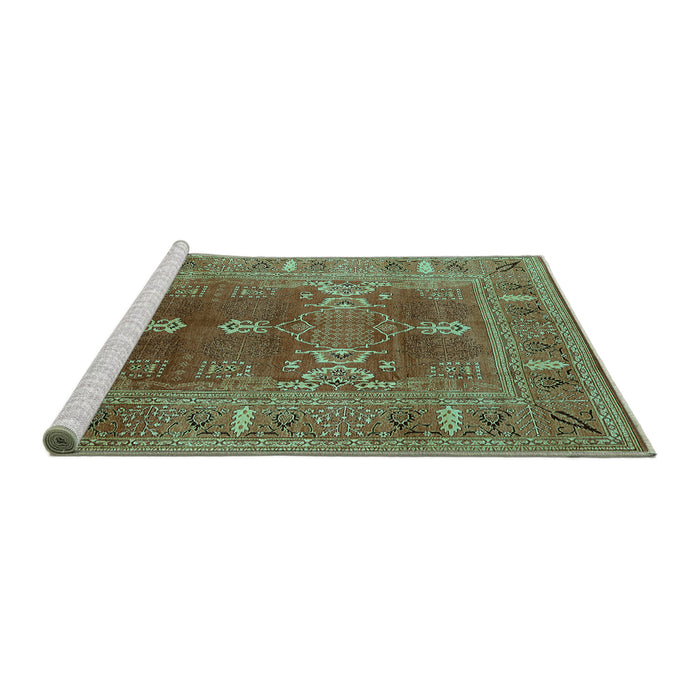 Sideview of Machine Washable Oriental Turquoise Industrial Area Rugs, wshurb1748turq