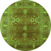 Round Machine Washable Oriental Green Industrial Area Rugs, wshurb1748grn