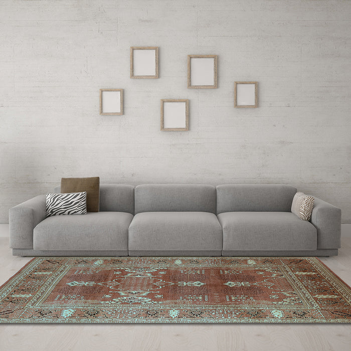 Machine Washable Oriental Light Blue Industrial Rug in a Living Room, wshurb1748lblu