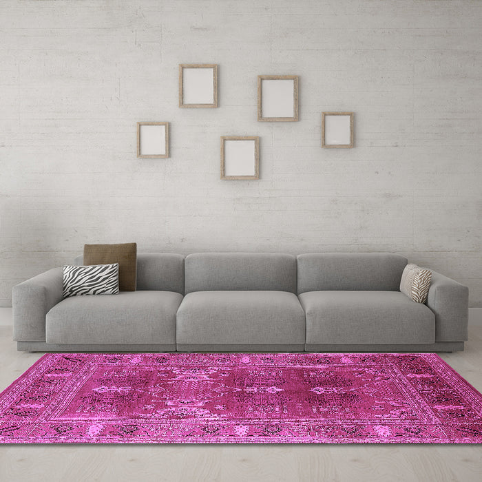 Machine Washable Oriental Purple Industrial Area Rugs in a Living Room, wshurb1748pur