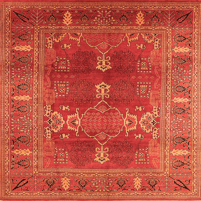 Square Machine Washable Oriental Orange Industrial Area Rugs, wshurb1748org